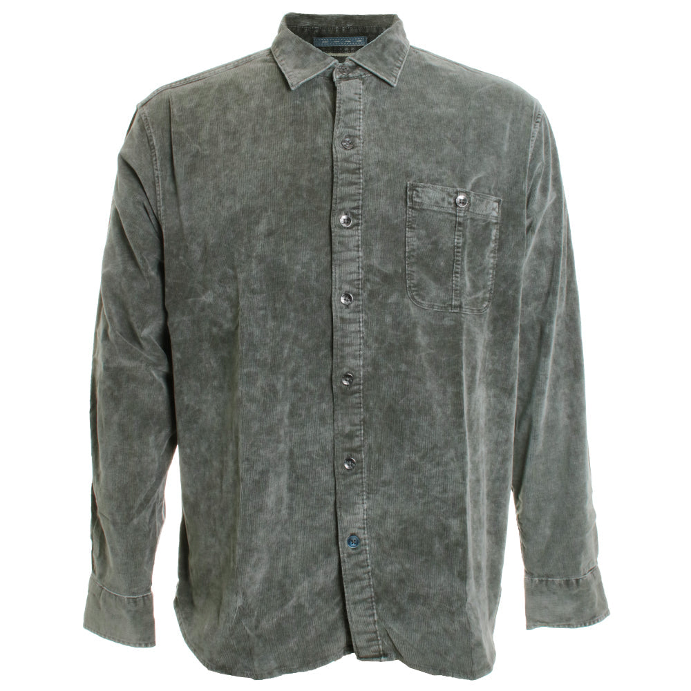 Gray button-up shirt on a white background