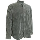 Gray button-up shirt on a white background