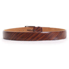 Diagonal shades of brown in a soft leather belt.