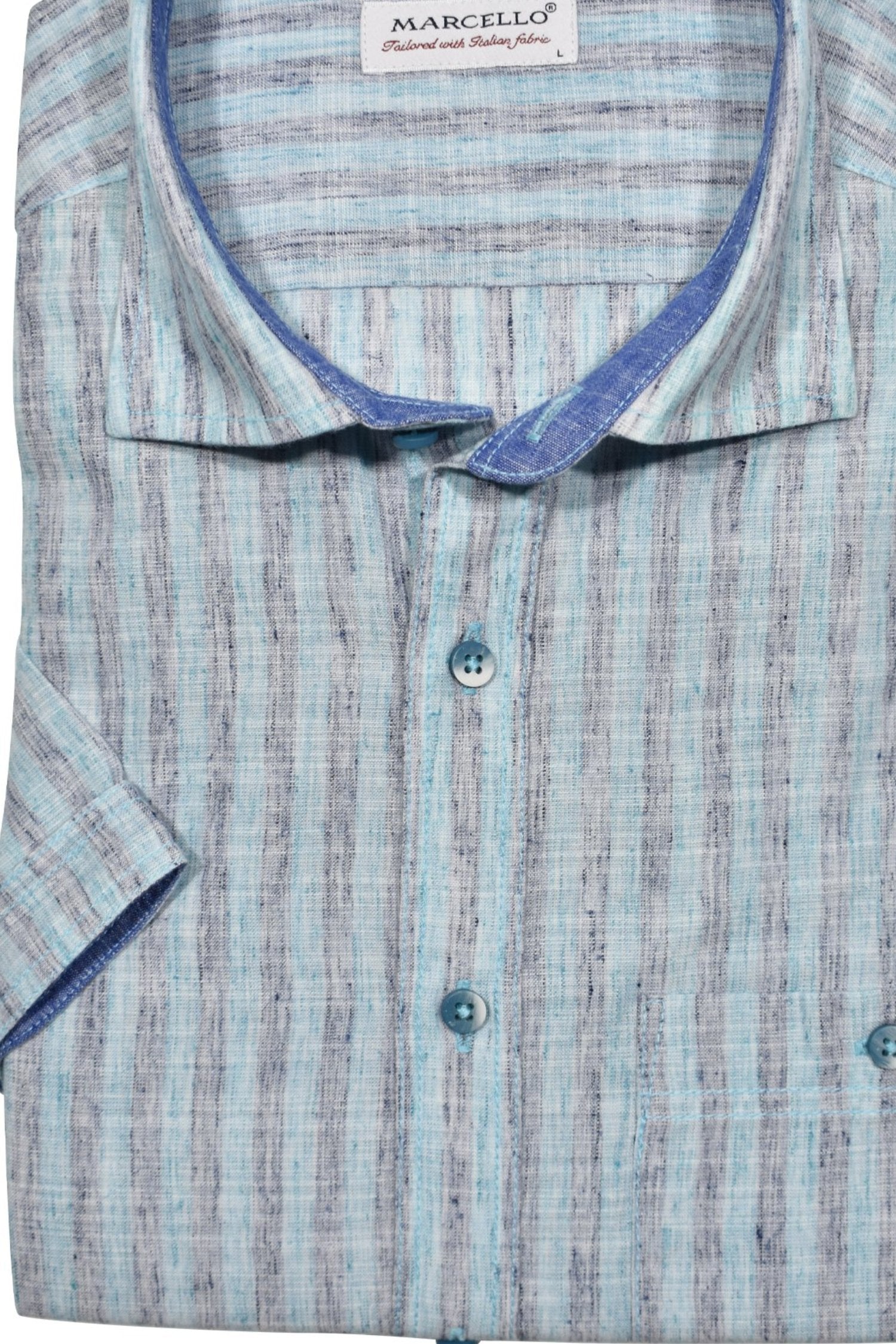 Experience the perfect blend of soft and cool with our Marcello Cotton Linen Brush Stripe, Long Sleeve Model.