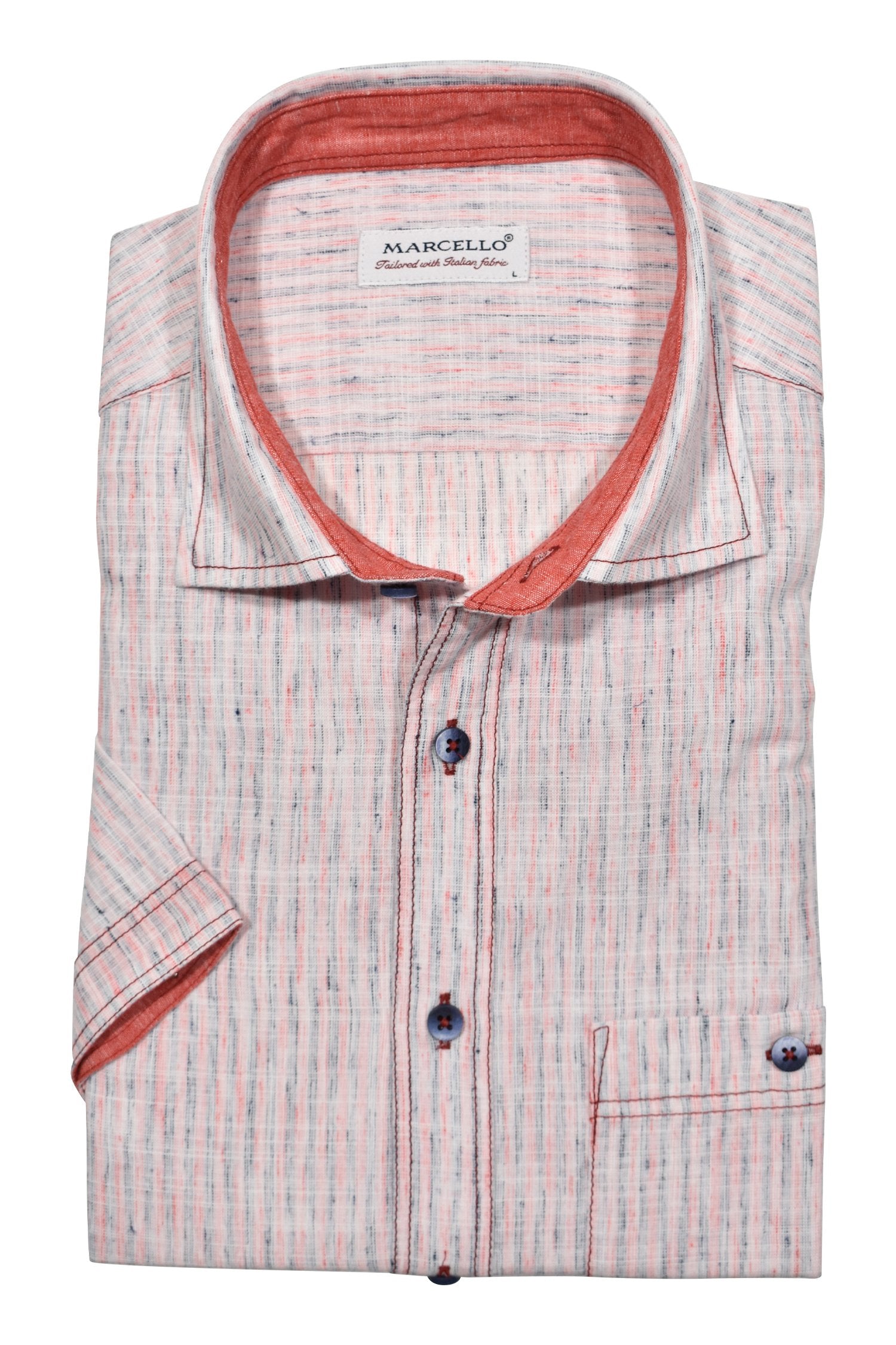 Introducing our Marcello Shaded Rose Stripe shirt, made with soft cotton blended fabric that mimics the look of textured linen without the downsides.