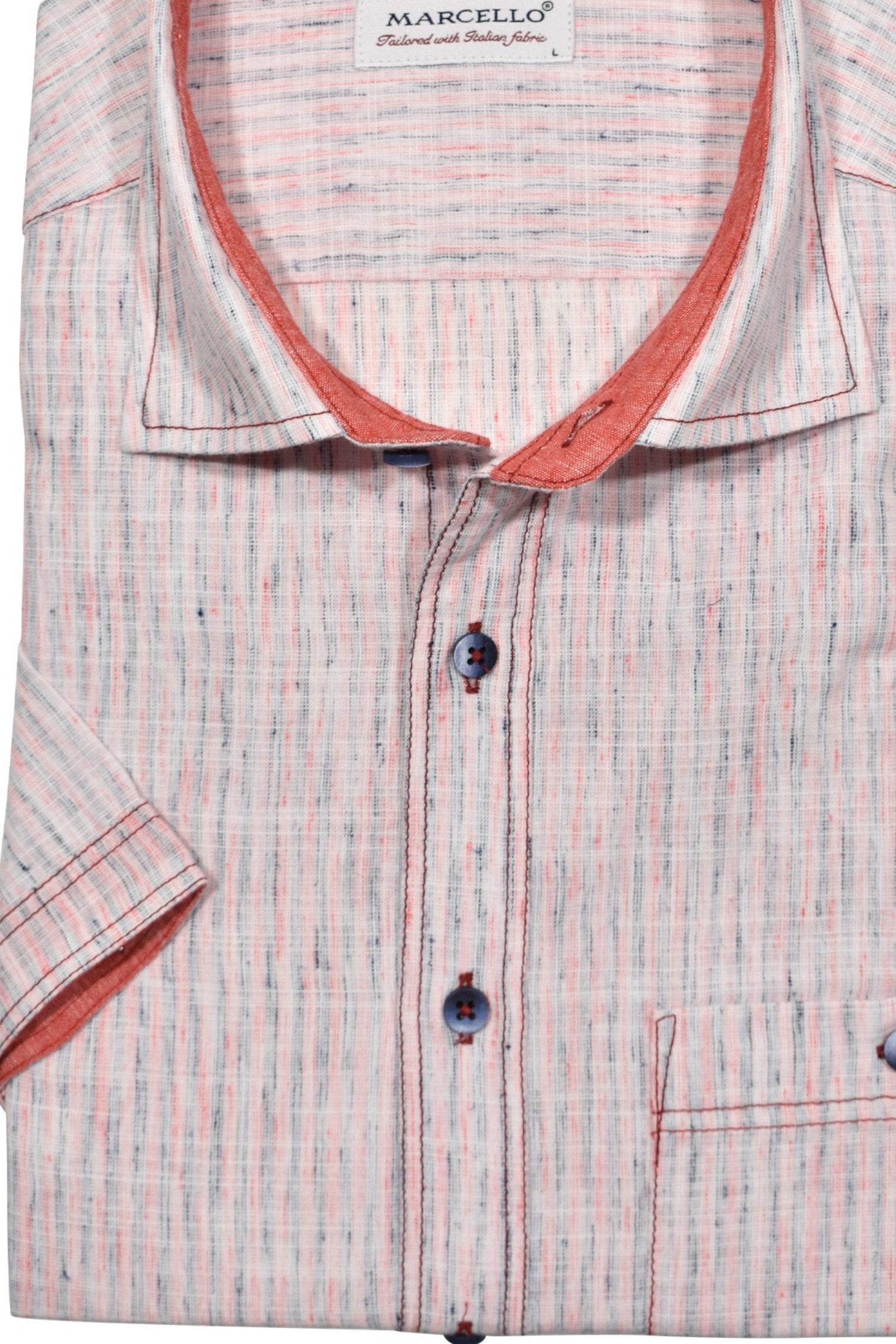 Introducing our Marcello Shaded Rose Stripe shirt, made with soft cotton blended fabric that mimics the look of textured linen without the downsides.