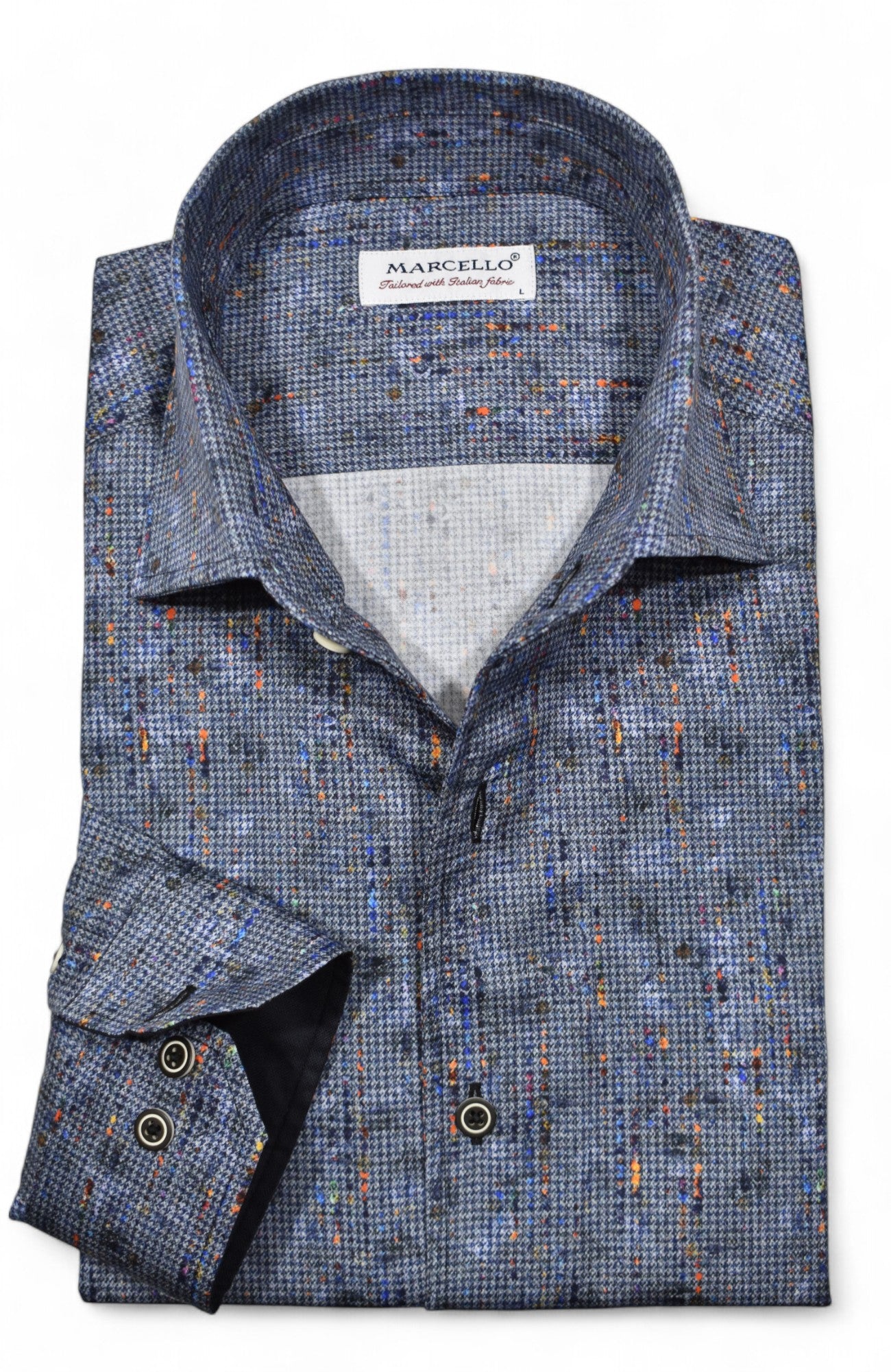 Unleash your style with the Marcello Shaded Houndstooth Roll Collar! 