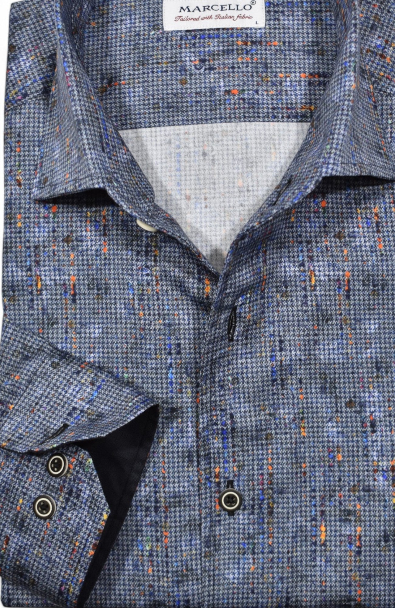 Unleash your style with the Marcello Shaded Houndstooth Roll Collar! 