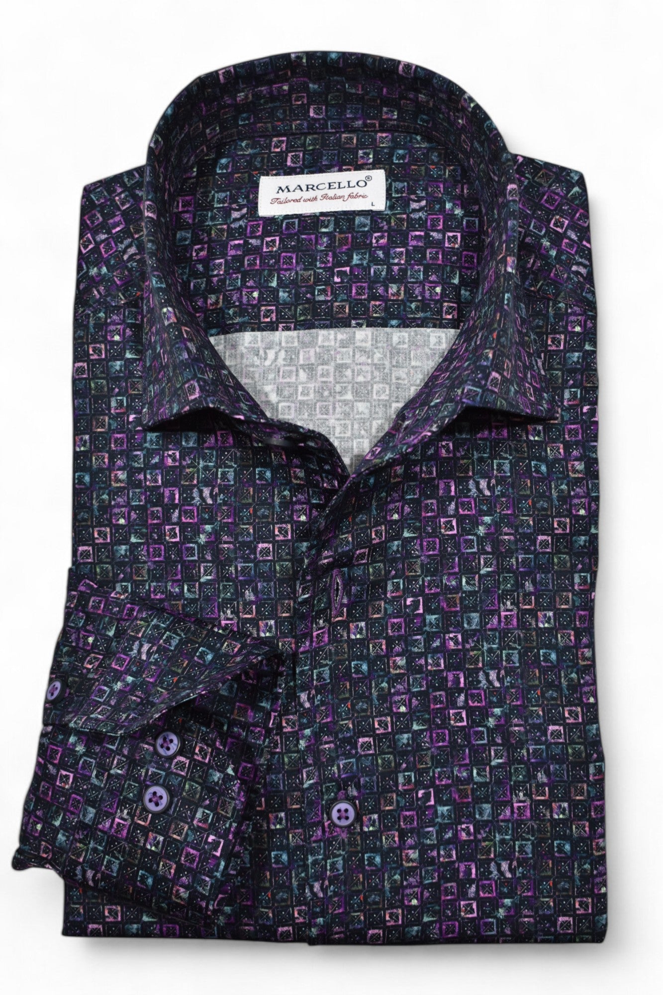 Brighten up your wardrobe with our Marcello Jewel Toned Boxes Roll Collar! 