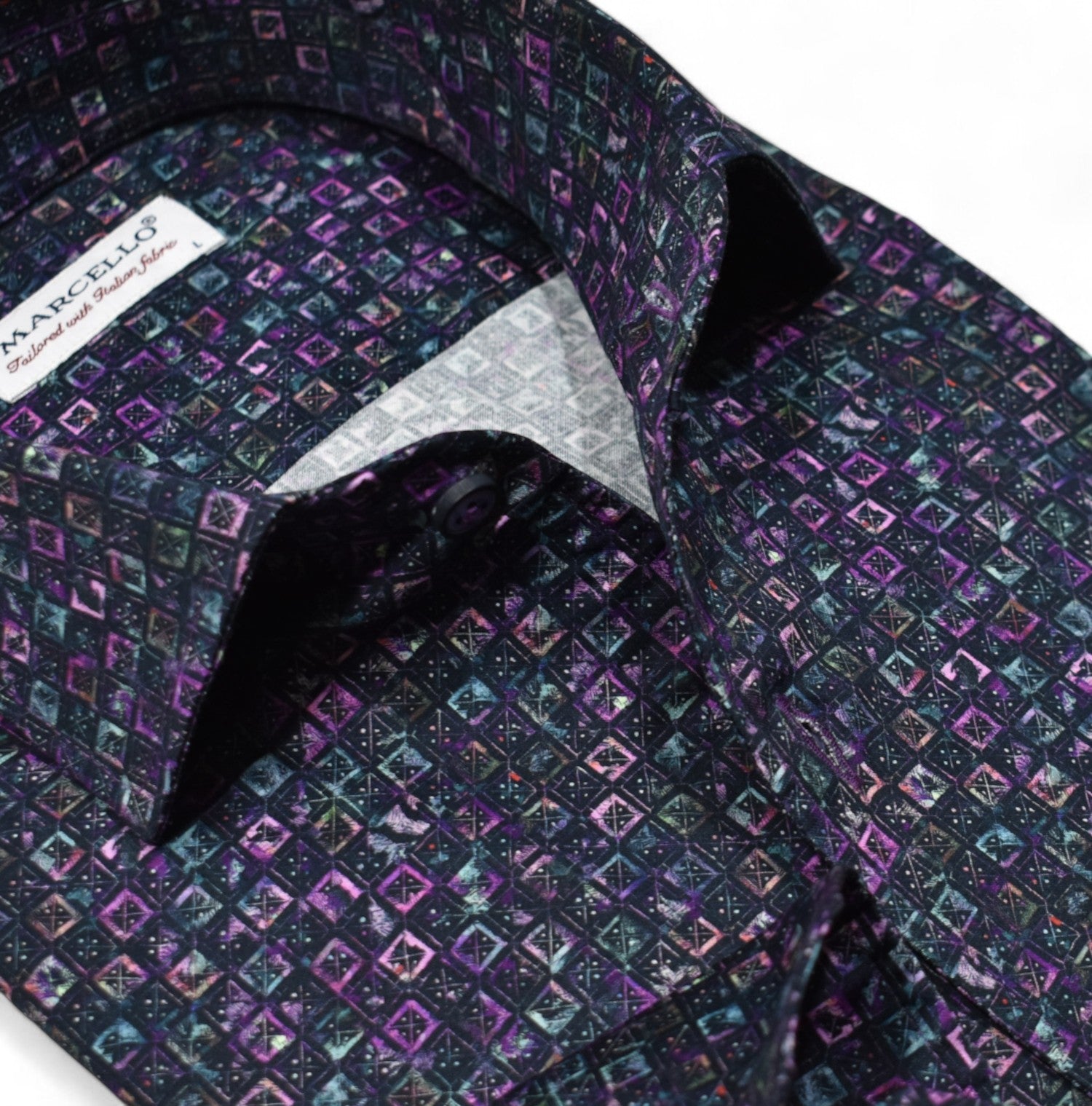 Brighten up your wardrobe with our Marcello Jewel Toned Boxes Roll Collar! 