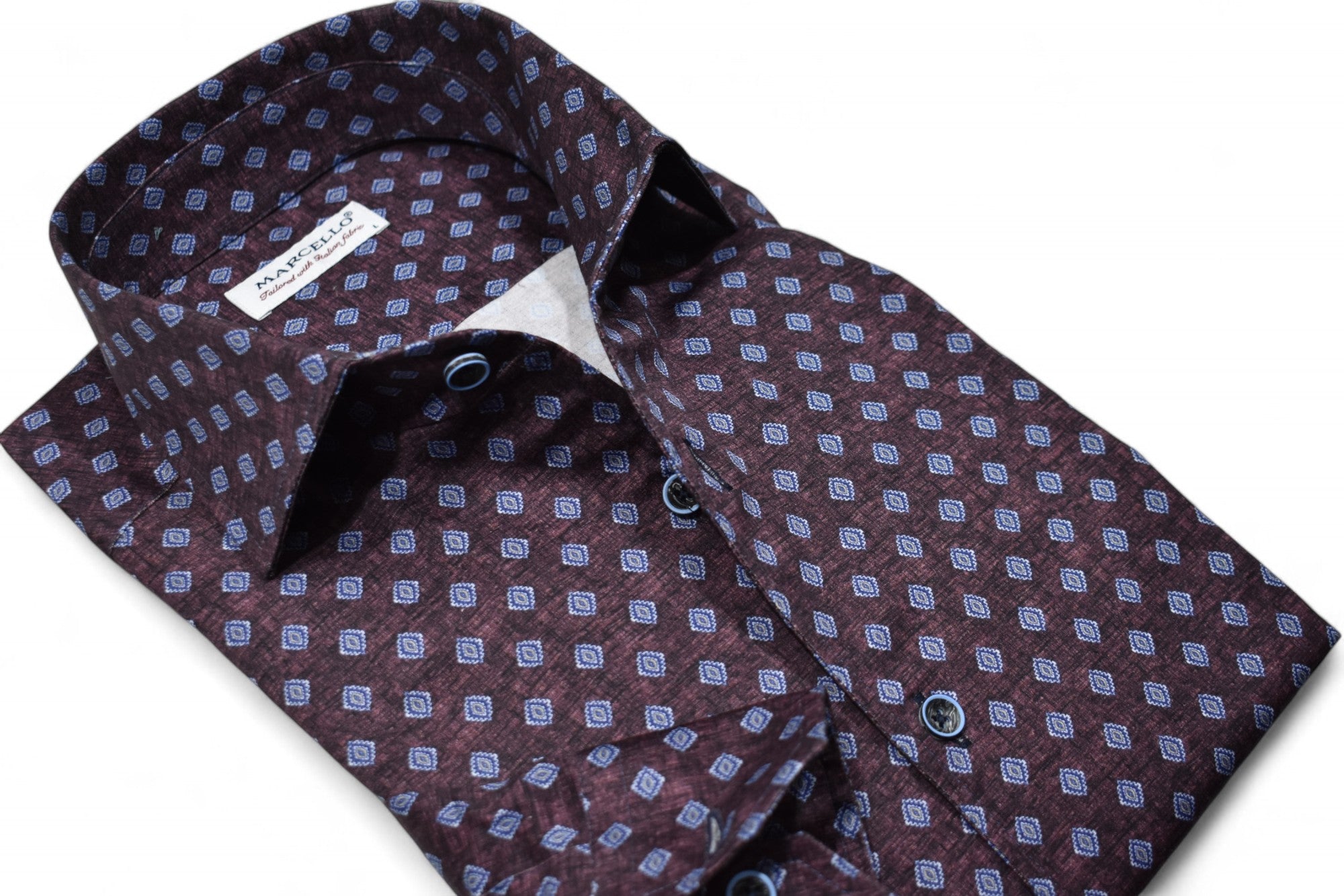 Elegantly designed with a ruby color and floating diamonds, our Marcello Ruby Diamond Roll Collar is made from soft cotton sateen fabric. 