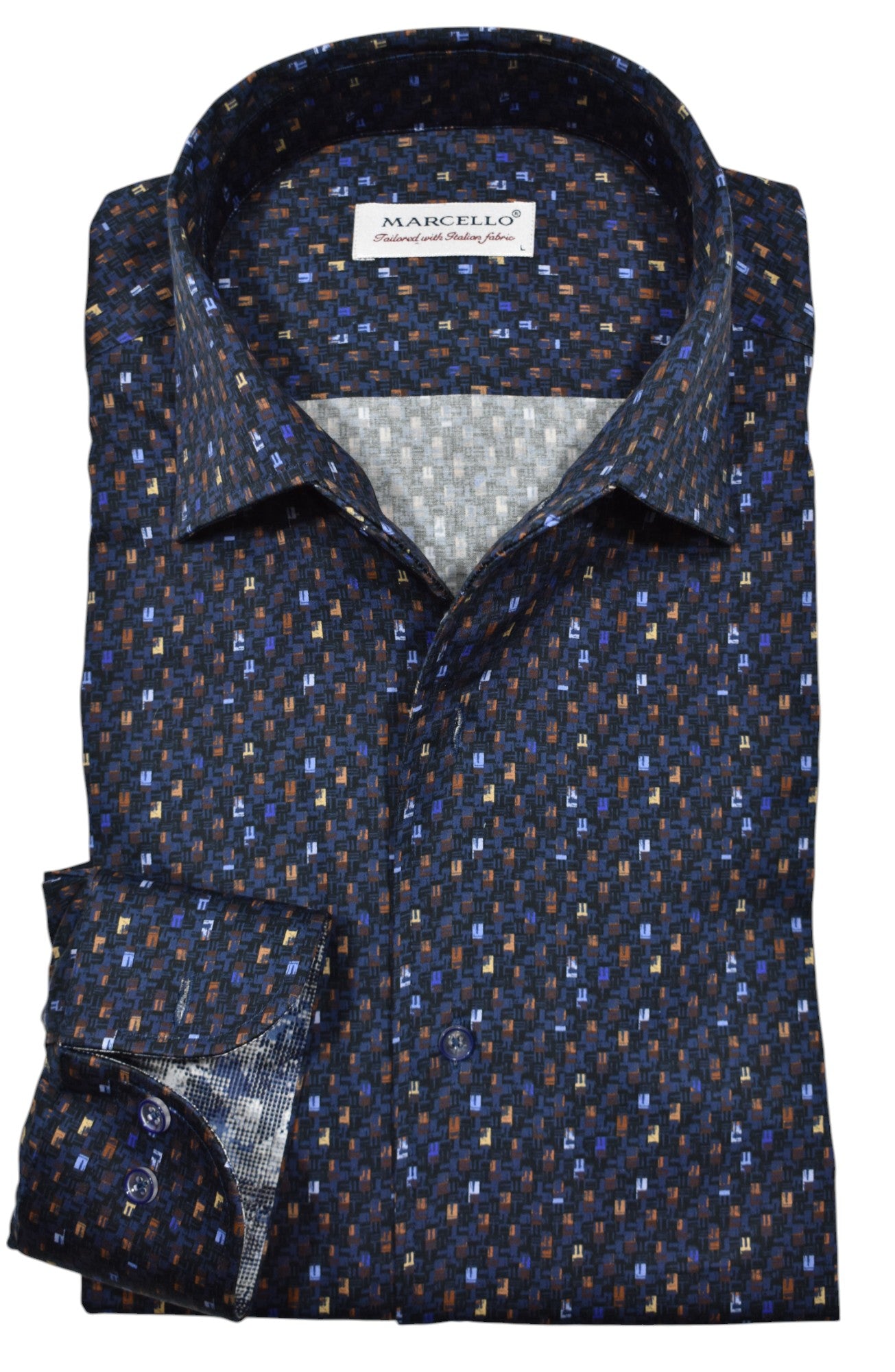 Experience a perfect blend of style and comfort with our Marcello Cityscape Roll Collar Shirt.