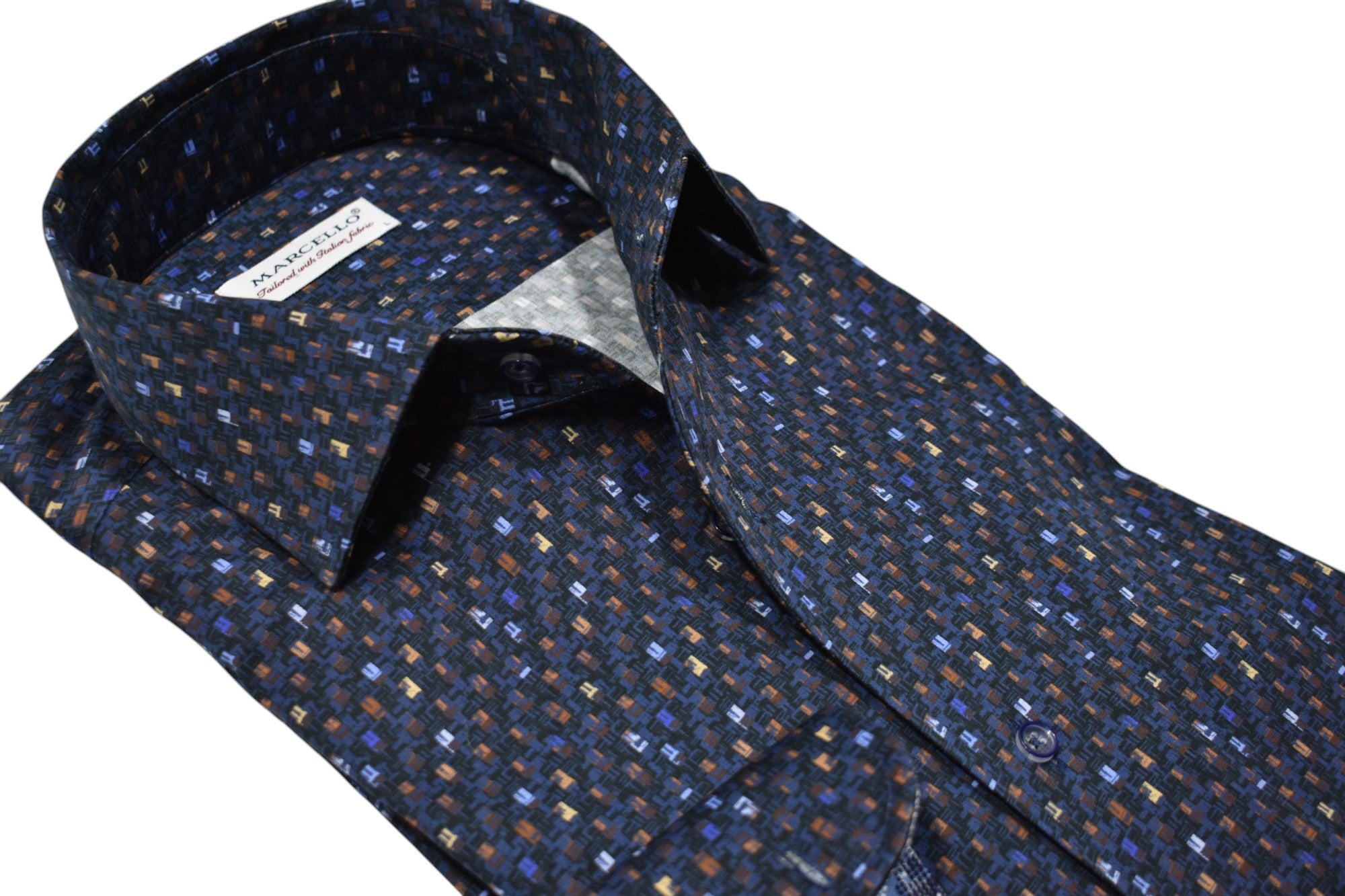 Experience a perfect blend of style and comfort with our Marcello Cityscape Roll Collar Shirt.