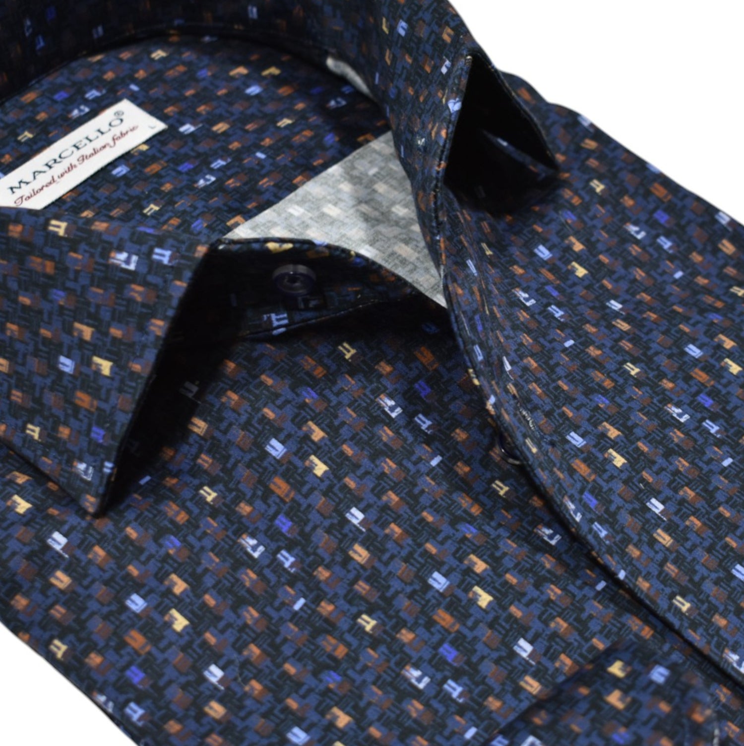 Experience a perfect blend of style and comfort with our Marcello Cityscape Roll Collar Shirt.