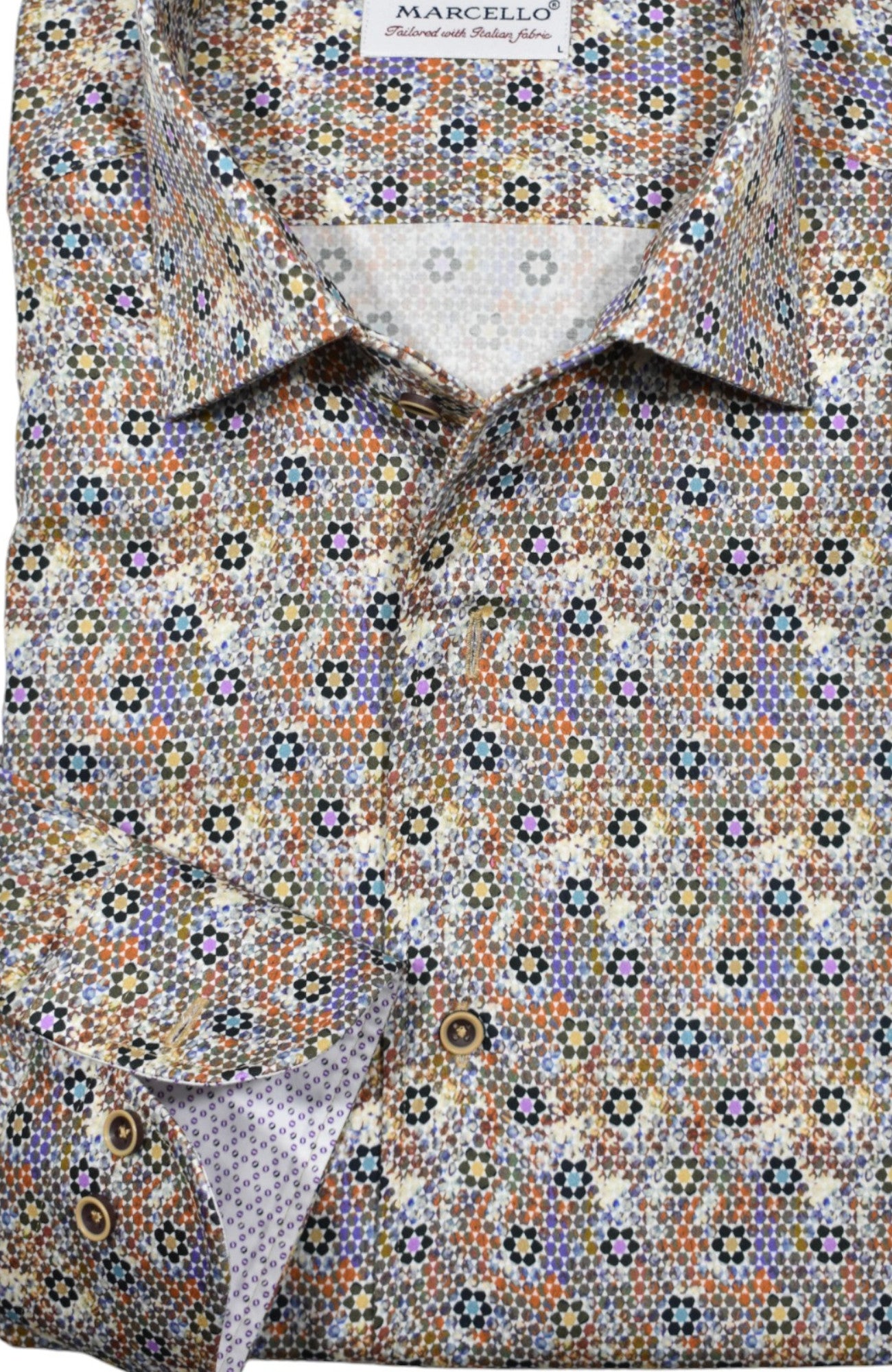 Unleash your vibrant and versatile style with our Marcello Carnivale Roll Collar Shirt!