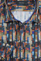 Marcello tempe geometric shirts in rust and blue colors.