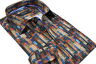 Marcello tempe geometric shirts in rust and blue colors.