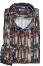 Marcello tempe geometric shirts in rust and blue colors.