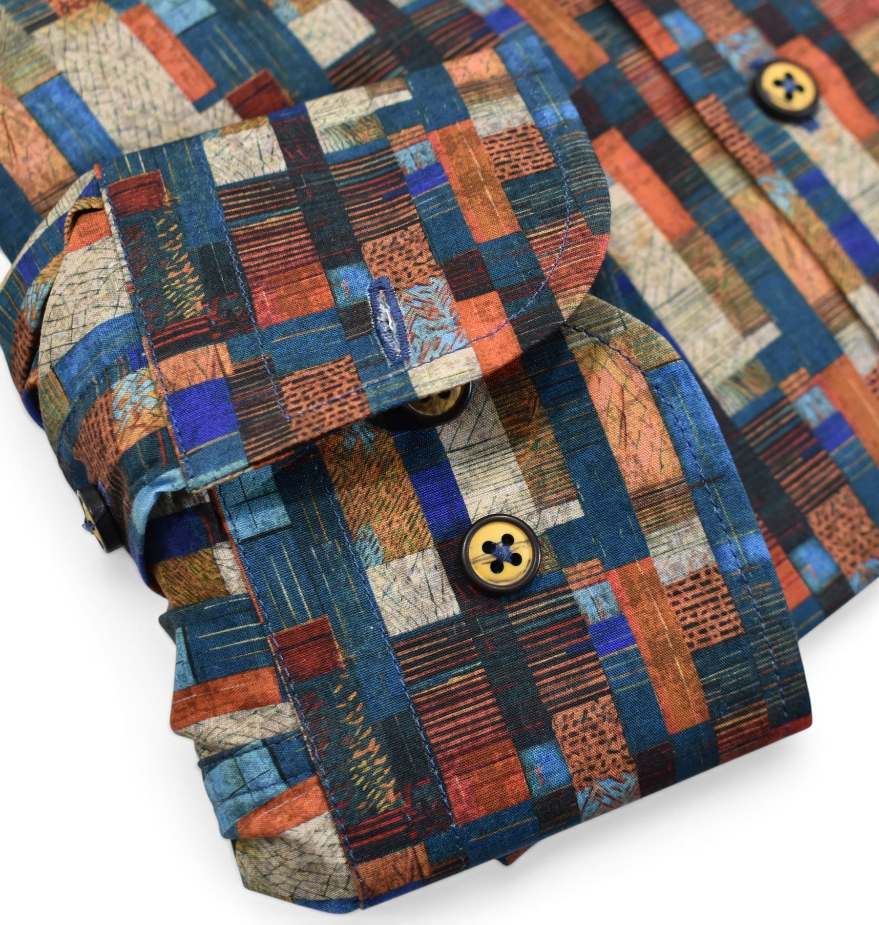 Marcello tempe geometric shirts in rust and blue colors.