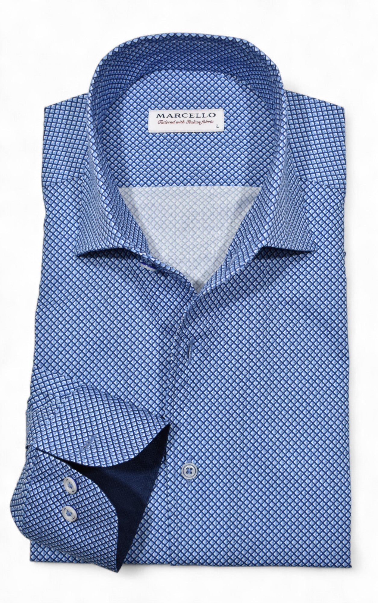 Experience ultimate comfort and style with our Marcello Soho Blue Roll Collar.
