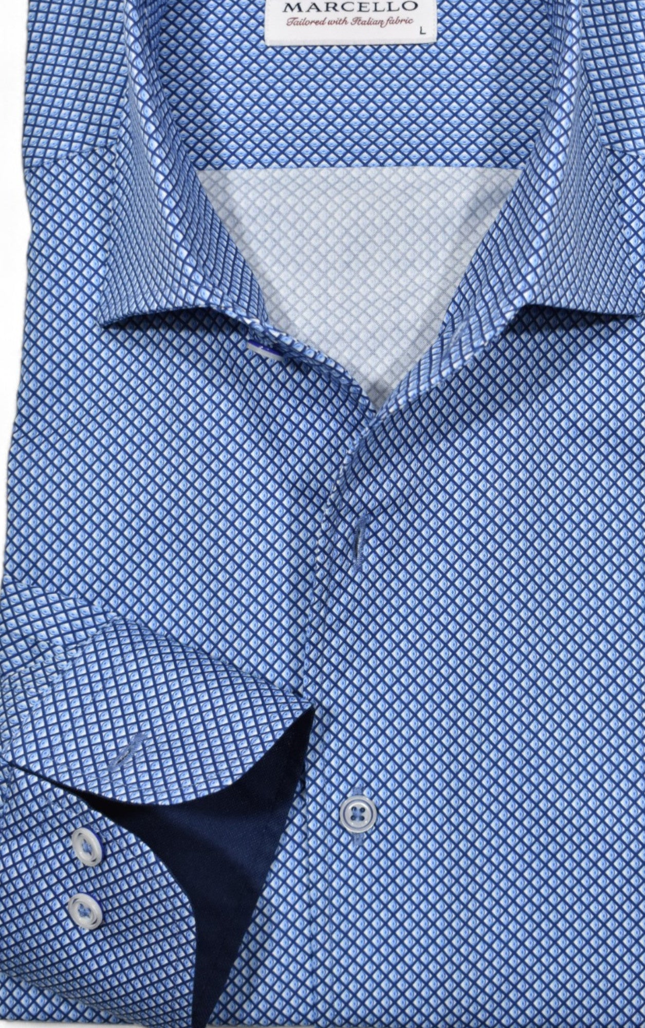 Experience ultimate comfort and style with our Marcello Soho Blue Roll Collar.