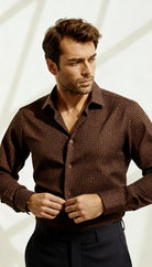 Marcello cotton one piece collar shirt in rust and black colors.