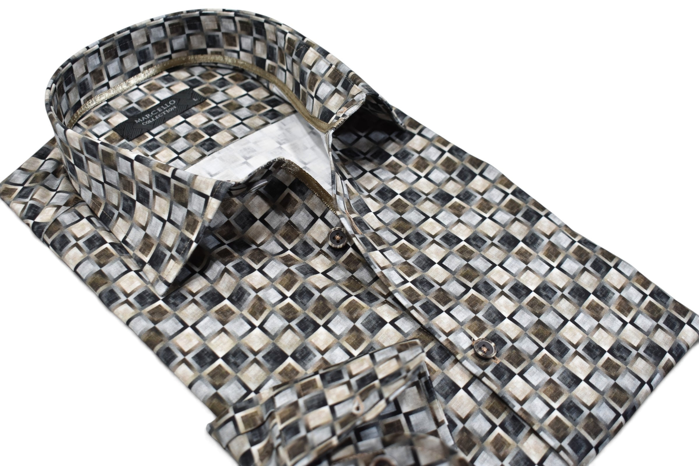 Marcello sand brushed square print shirt.