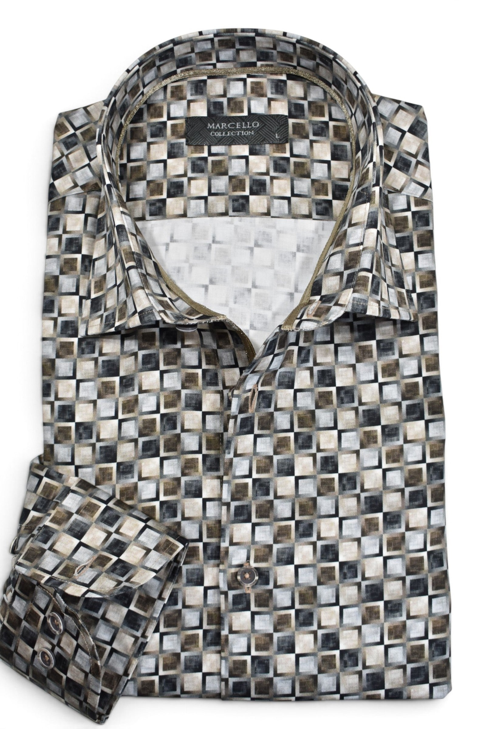 Marcello sand brushed square print shirt.