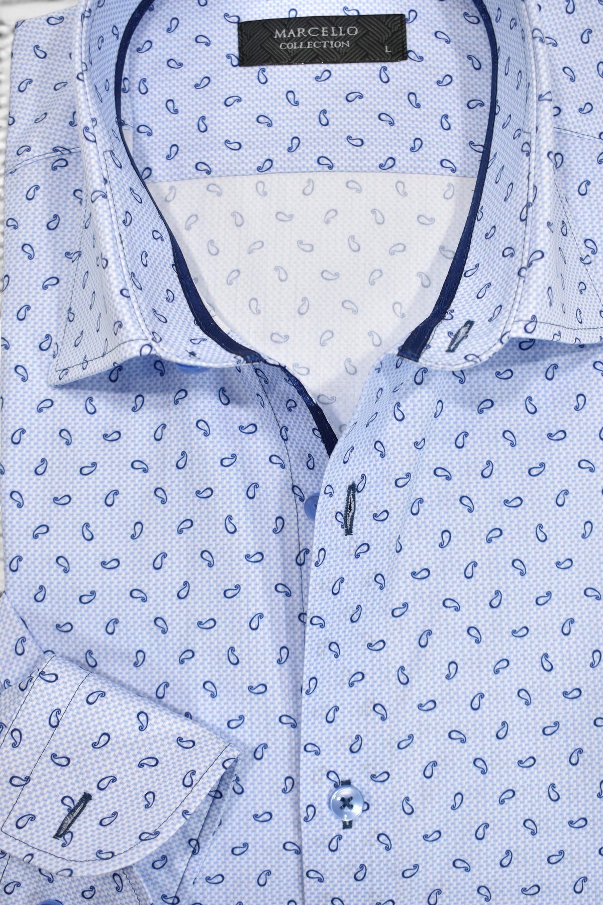 Marcello blue check floating paisleys shirt.