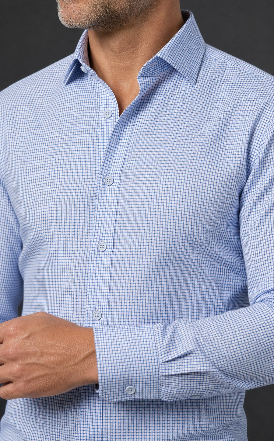 Marcello medium blue open check shirt.