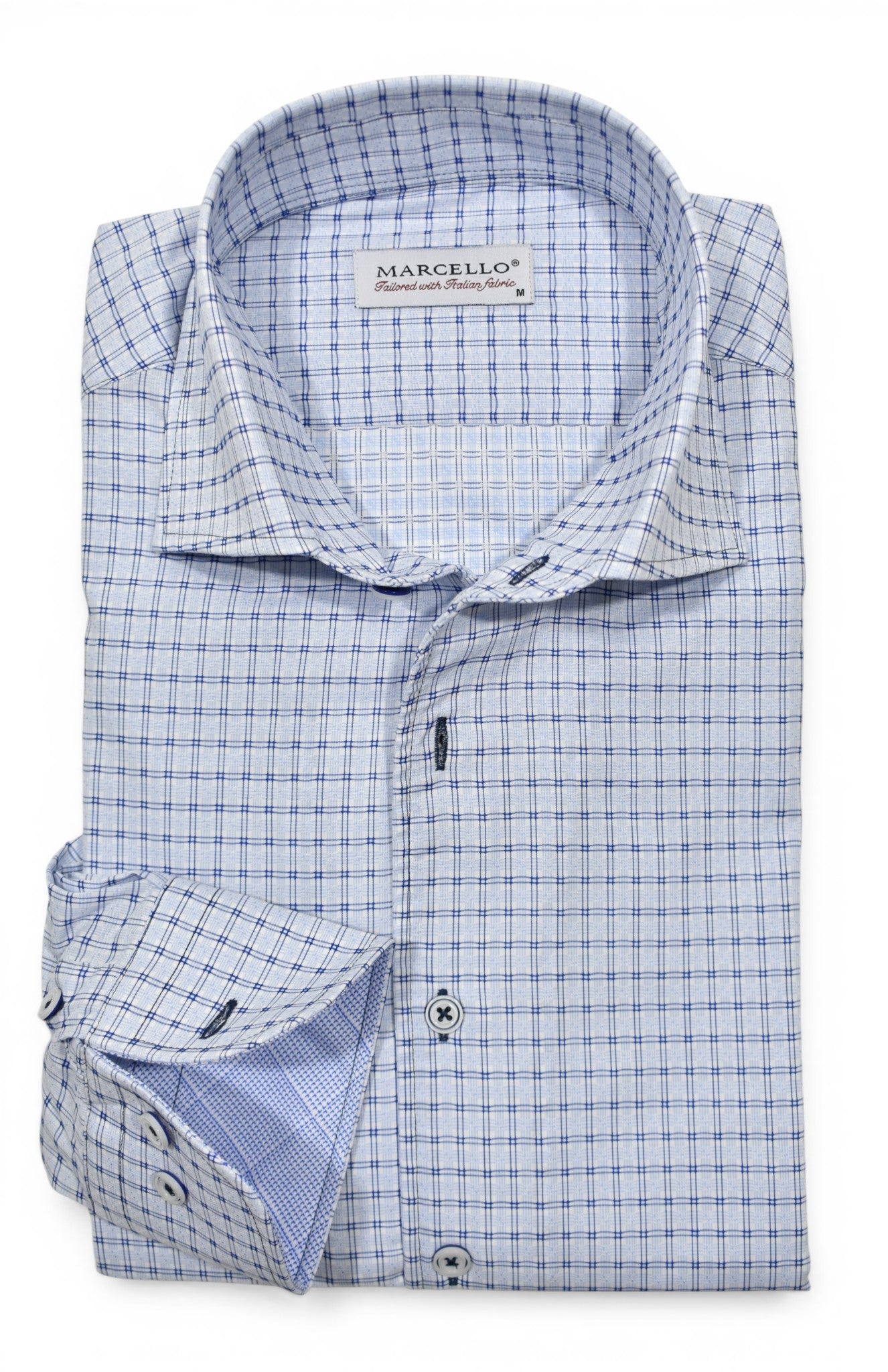 Marcello sky blue textured check shirt.