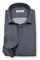 Marcello chocolate and navy medallion shirt.
