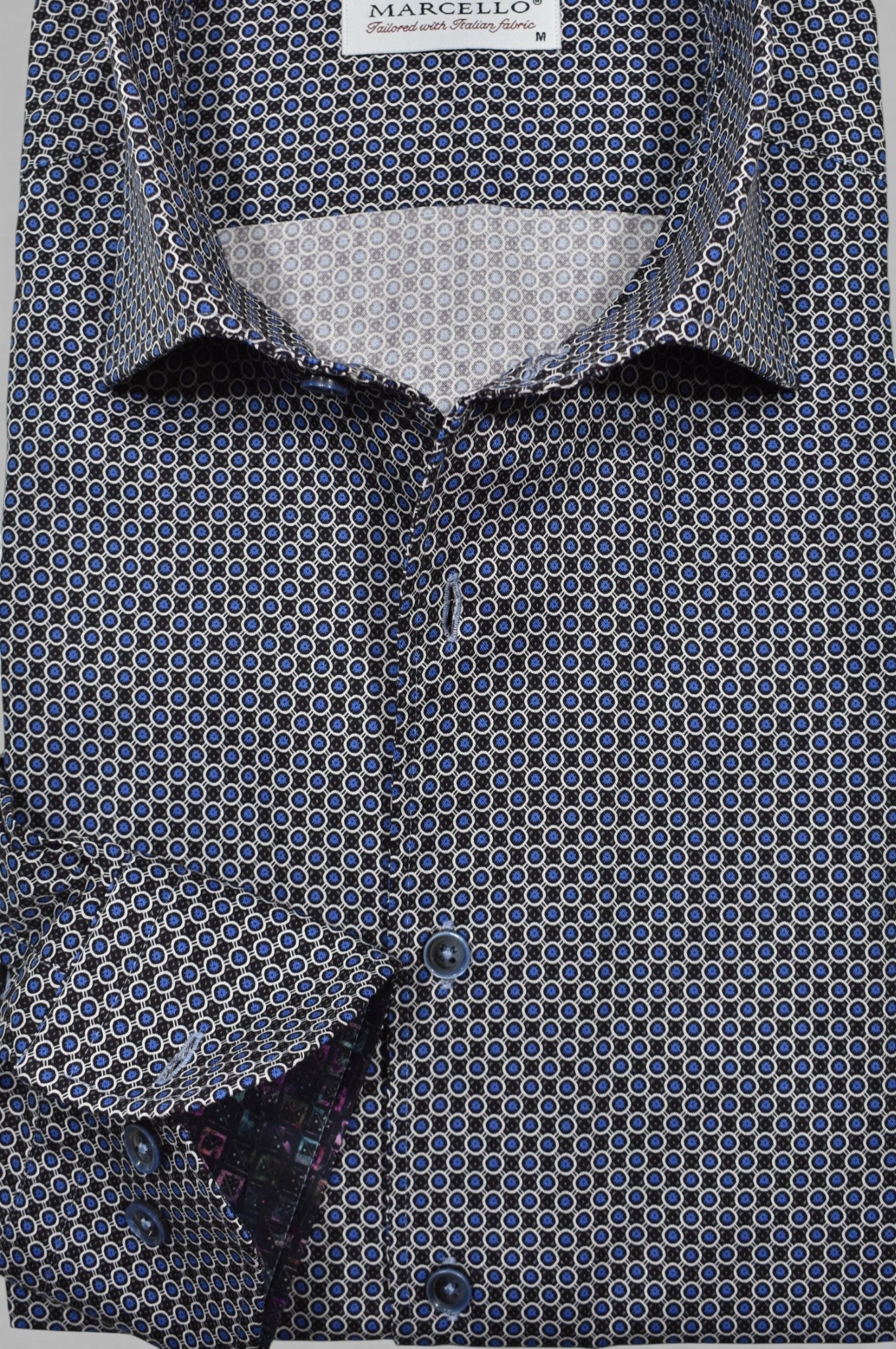 Marcello chocolate and navy medallion shirt.