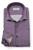 Marcello fine allover ruby and charcoal print shirt.