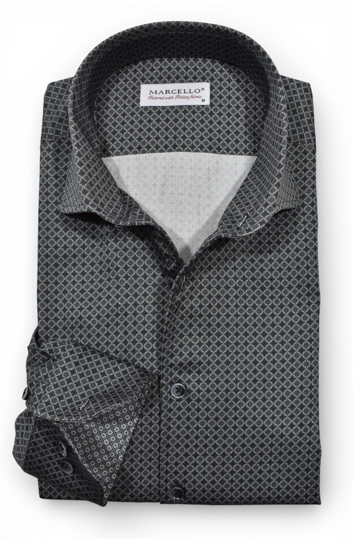 Marcello black and slate medallion print shirt.