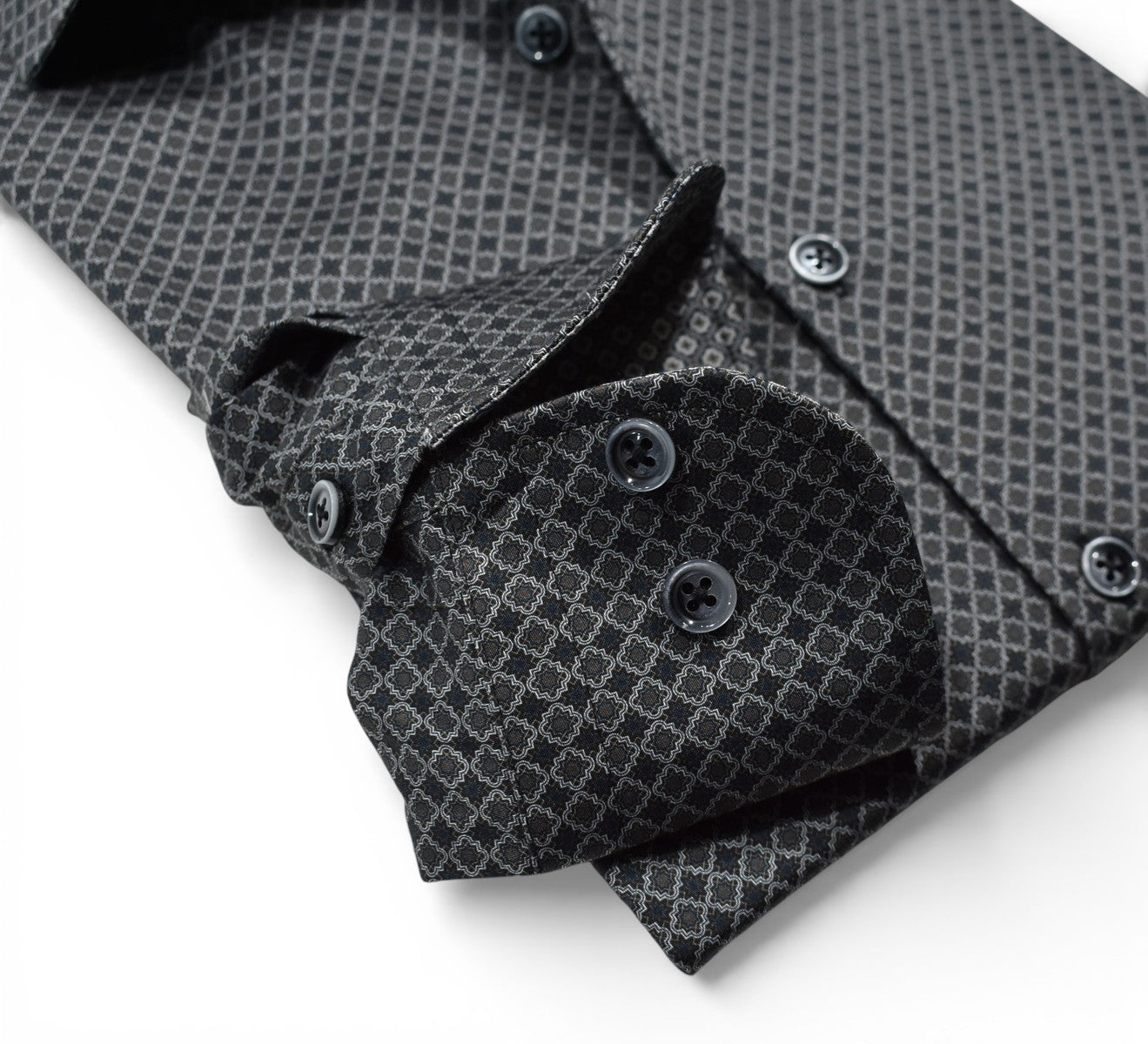Marcello black and slate medallion print shirt.