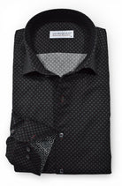 Marcello black with silver and wine pattern shirt.