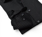 Marcello black with silver and wine pattern shirt.