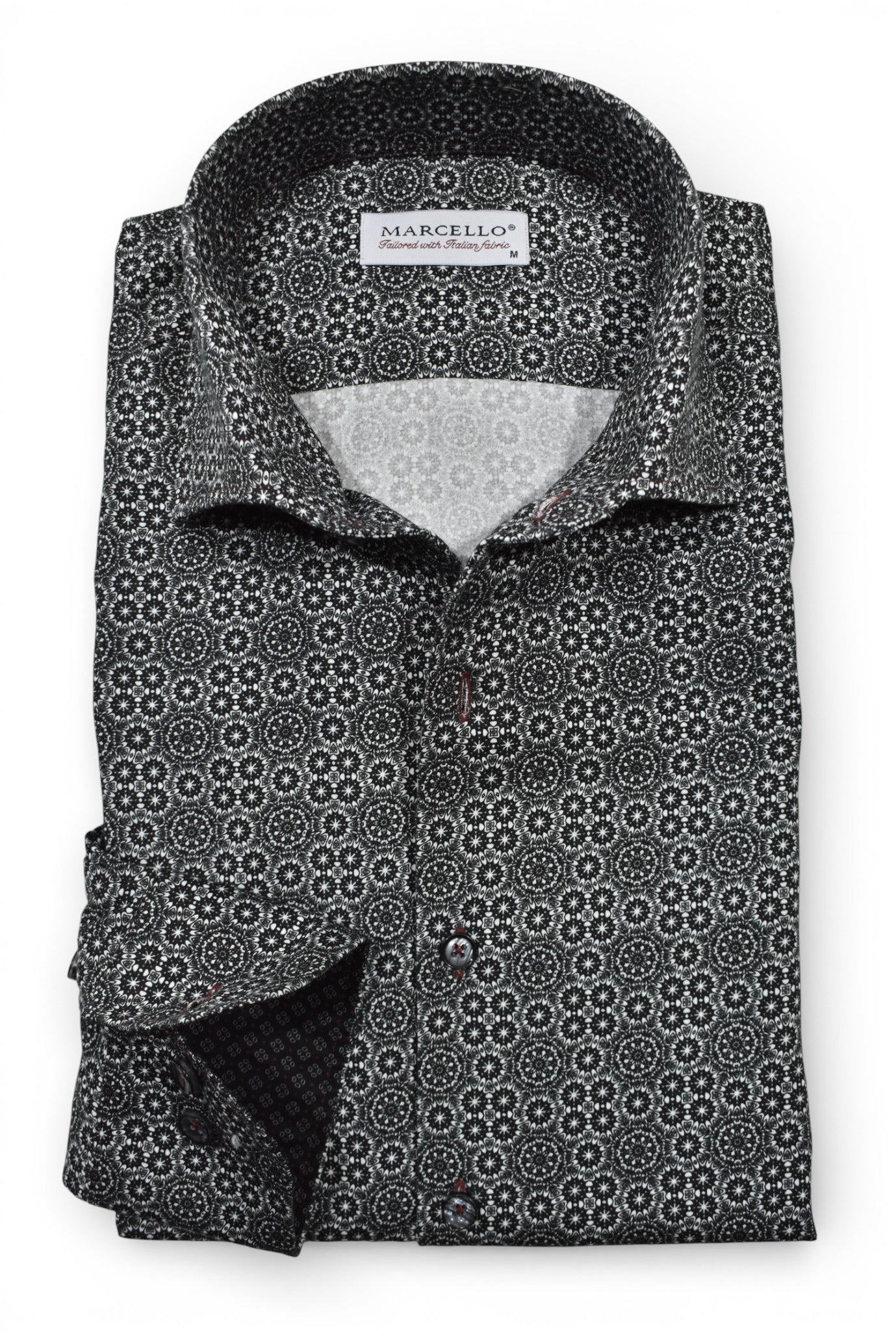 Marcello black silver allover burst medallion.