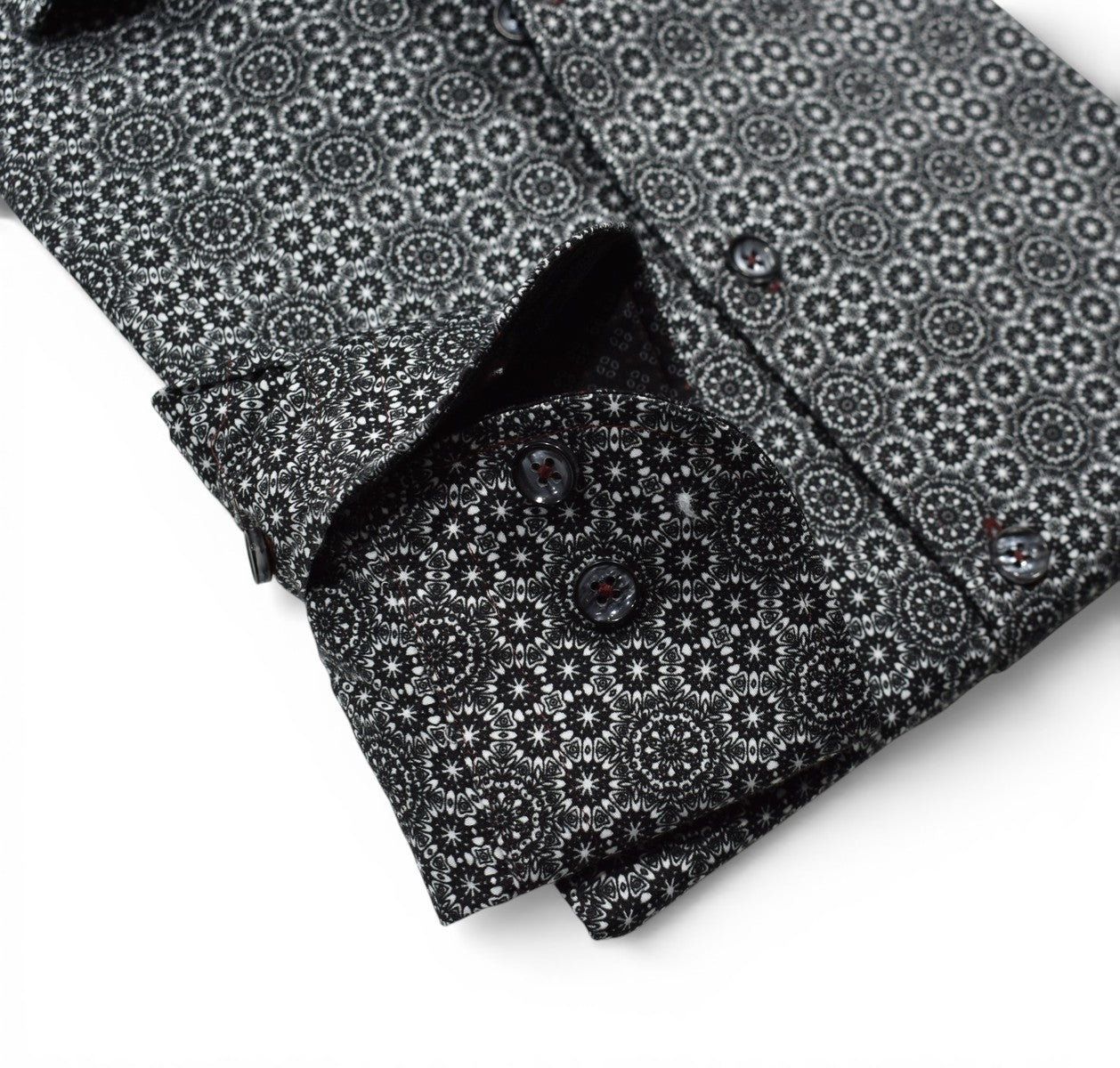 Marcello black silver allover burst medallion.