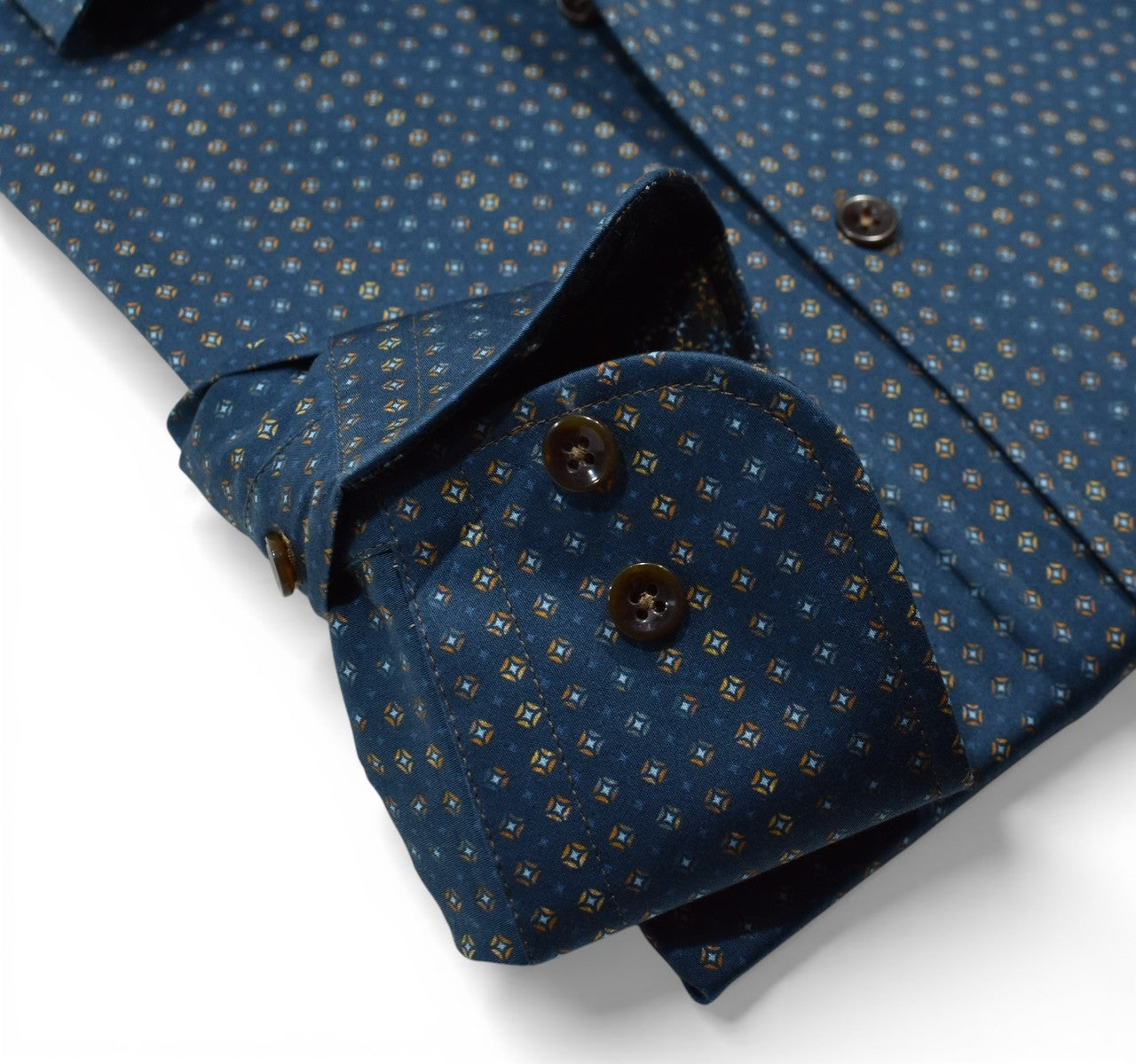 Marcello navy with small colored medallions shirt.