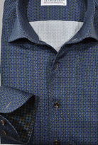 Navy Marcello shirt with round medallions.