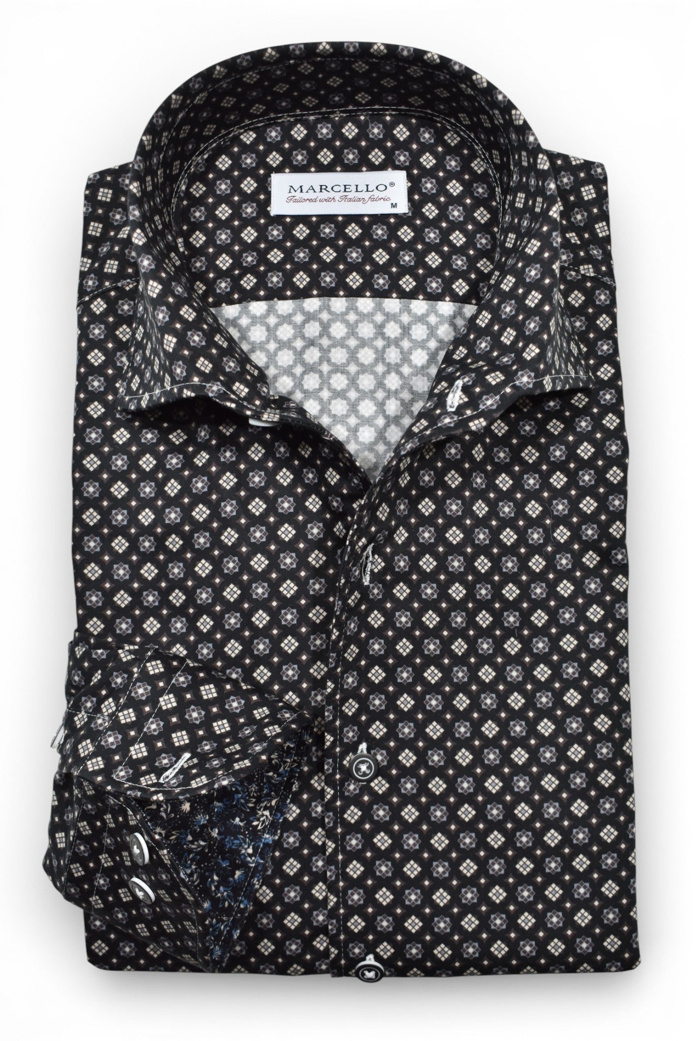 Marcello black multi medallion sport shirt.