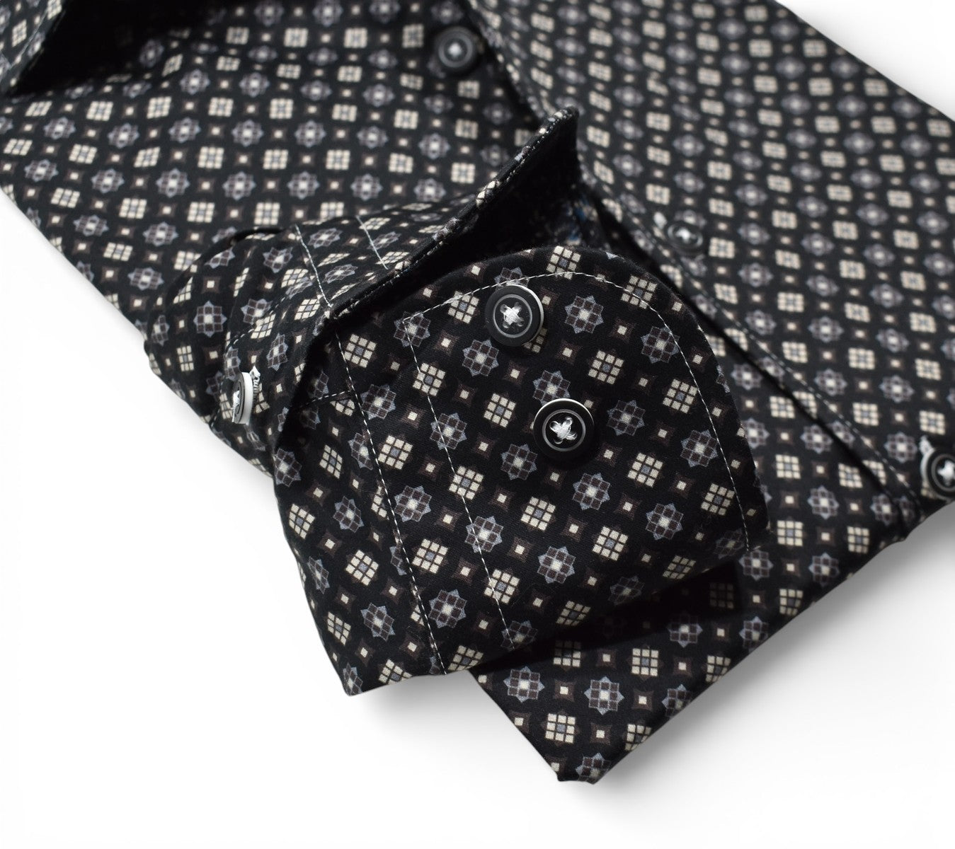 Marcello black multi medallion sport shirt.
