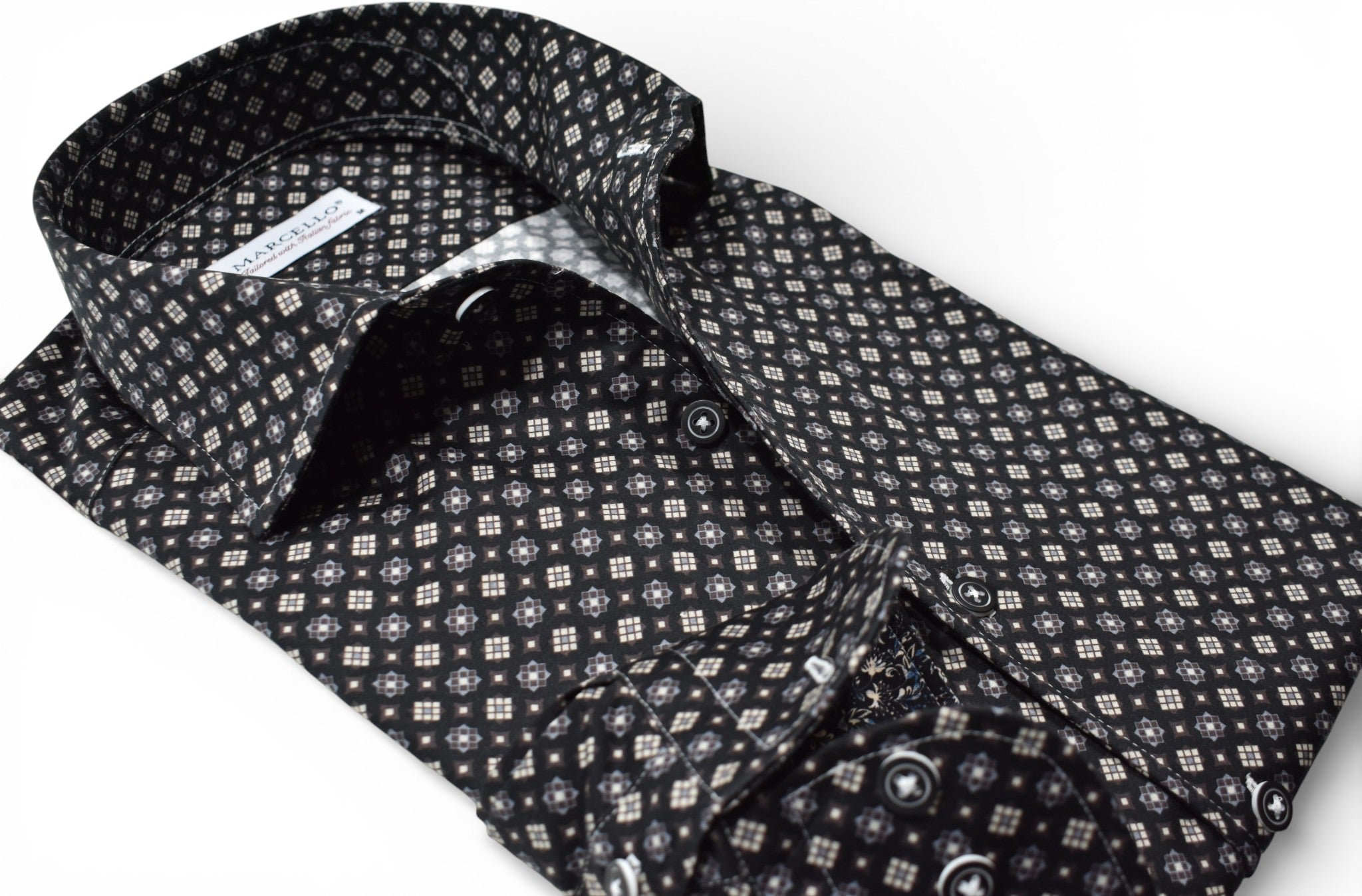 Marcello black multi medallion sport shirt.