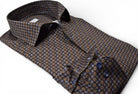 Marcello chocolate shirts with tan and blue medallions.