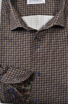 Marcello chocolate shirts with tan and blue medallions.