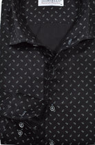 Marcello black shirt with white paisley.