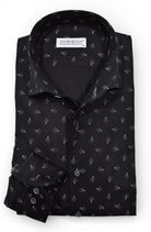 Marcello black shirt with white square geometric.