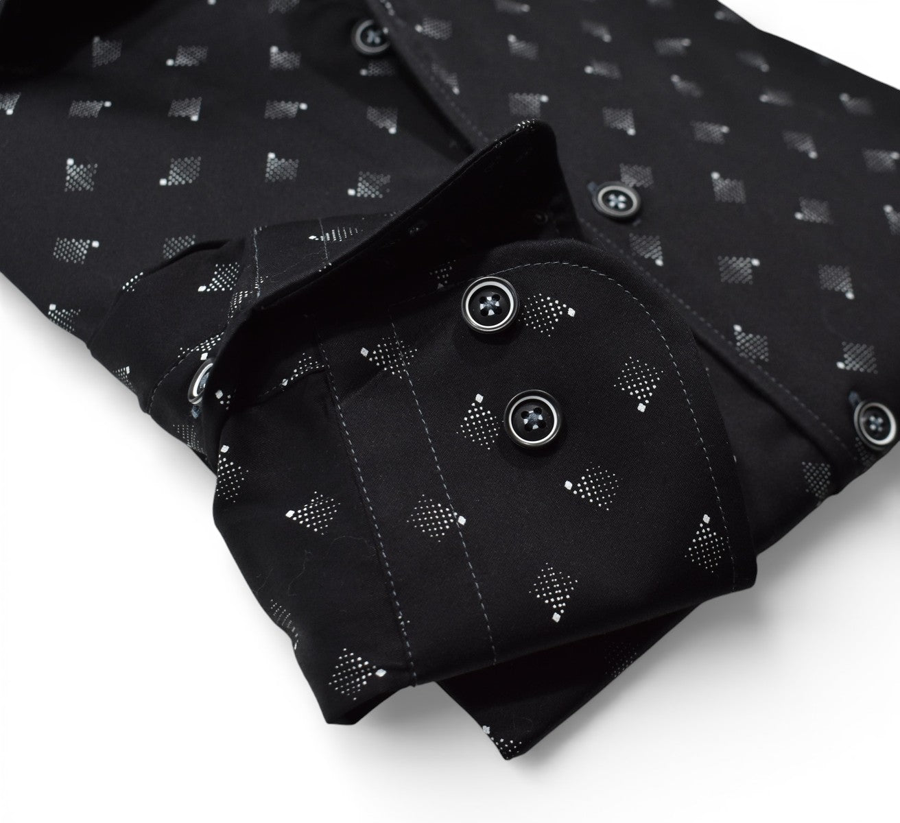 Marcello black shirt with white square geometric.