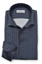 Marcello emerald and teal wave pattern shirt.