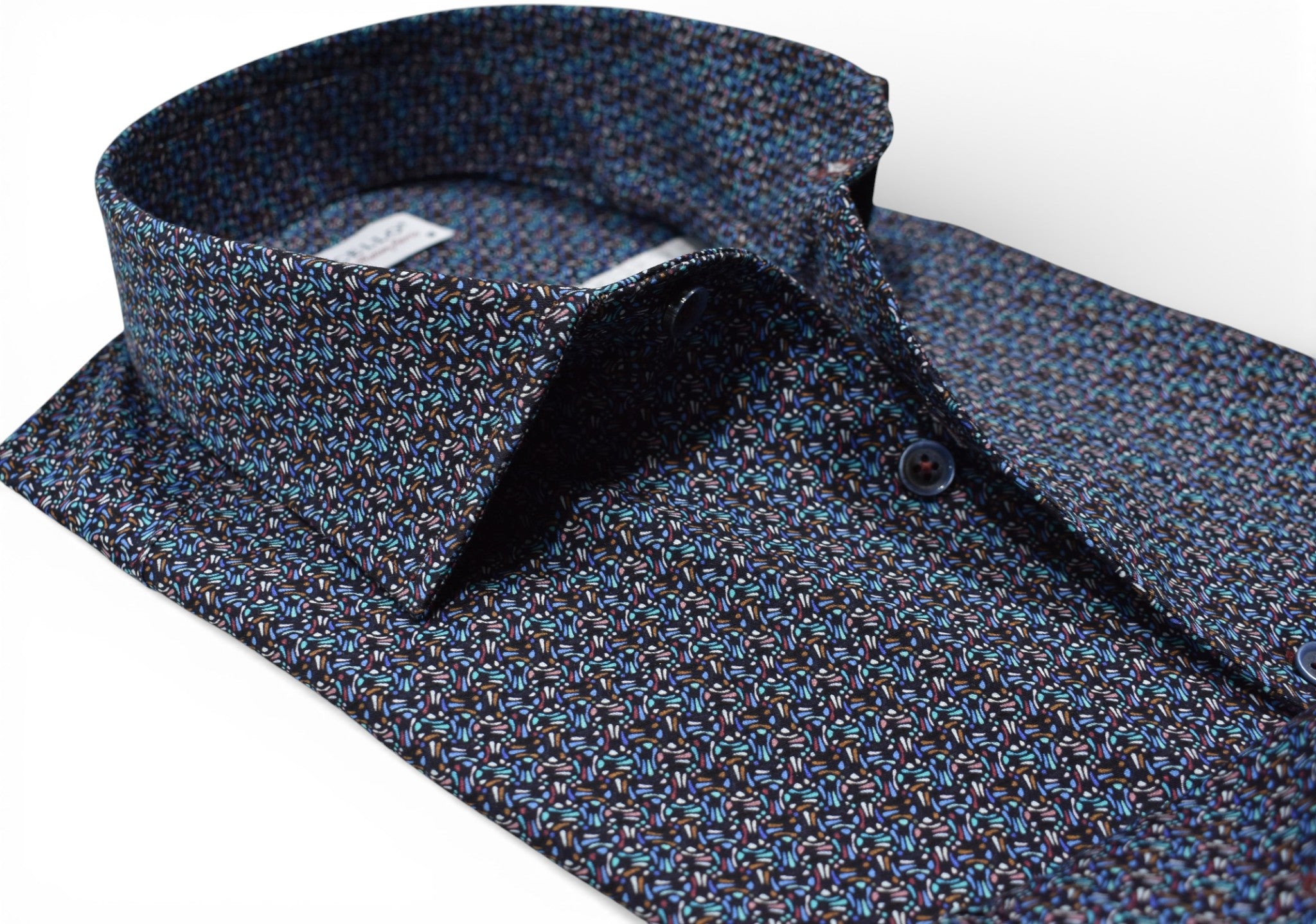 Marcello emerald and teal wave pattern shirt.