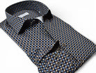 Marcello blue tan circle medallion shirt.