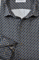 Marcello blue tan circle medallion shirt.